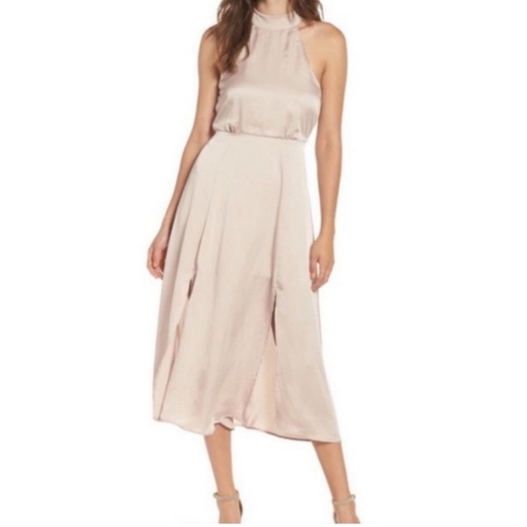 ASTR The Label Blush Champagne Satin Halter Top Prom Formal Dress Size M - Picture 1 of 14